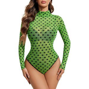 Women's Turtleneck Bodysuit Sheer Mesh Shirt Tops Stretchy Mesh Fitted Shirt Top